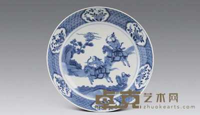 清 青花战将碟 口径22.7cm；底径13.5cm